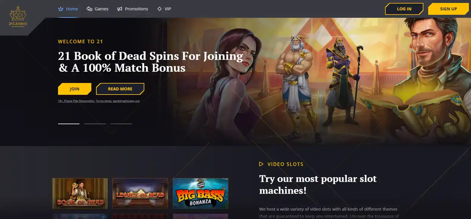 21 Casino mobile website displayed in a phone-sized browser view