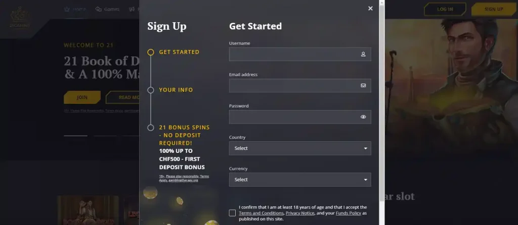 21 Casino Registration and Account Setup